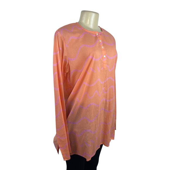 See Design Women’s Coral Long-Sleeve Tunic Blouse With Wave Pattern Sz L - New - Picture 2 of 9